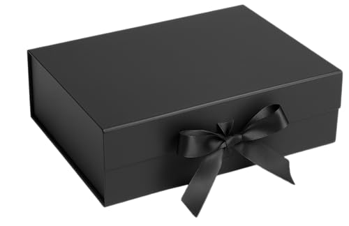 Caixa De Presente Premium Rígida Com Trava Magnética e Laço de Cetim (Preta, 28x20x9cm)